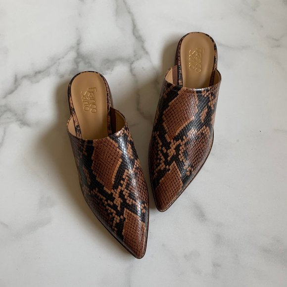 NEW Franco Sarto Rayna brown snakeskin point toe print mules Size 8.5 - Picture 4 of 8